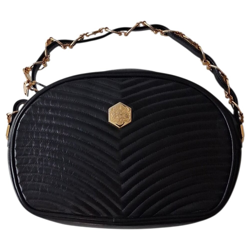 RARE Vintage Revillon French Oval Quilted Leather Antique 80s Handbag